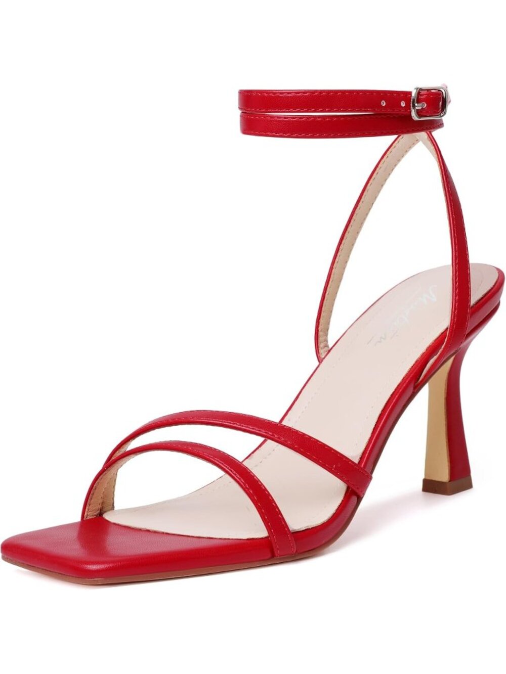 Women's Red Sandals Strappy Heel Ankle Strap Lace Up Square Open Toe Heels
